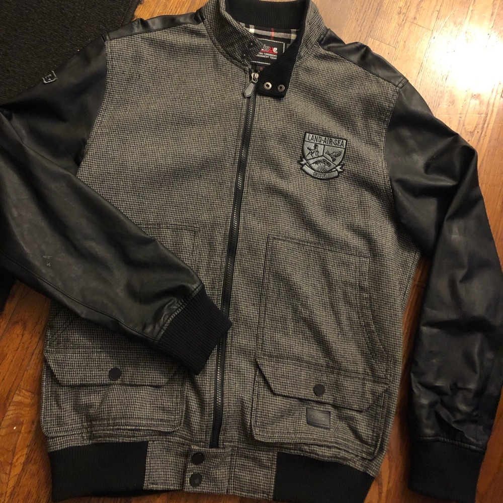 Orisue Streetwear Tweed/Leather Bomber Jacket